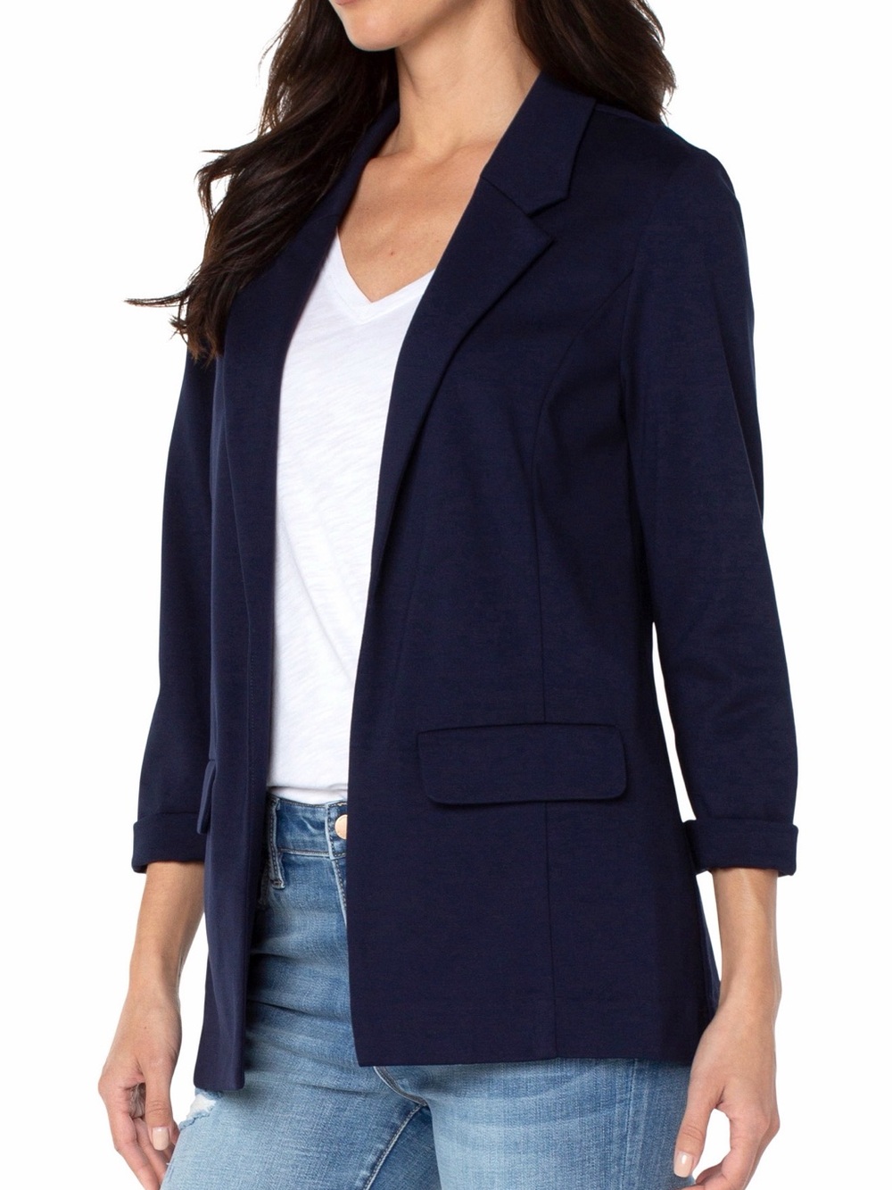 Liverpool Boyfriend Blazer Medium Cadet Blue Navy Ponte Stretch
